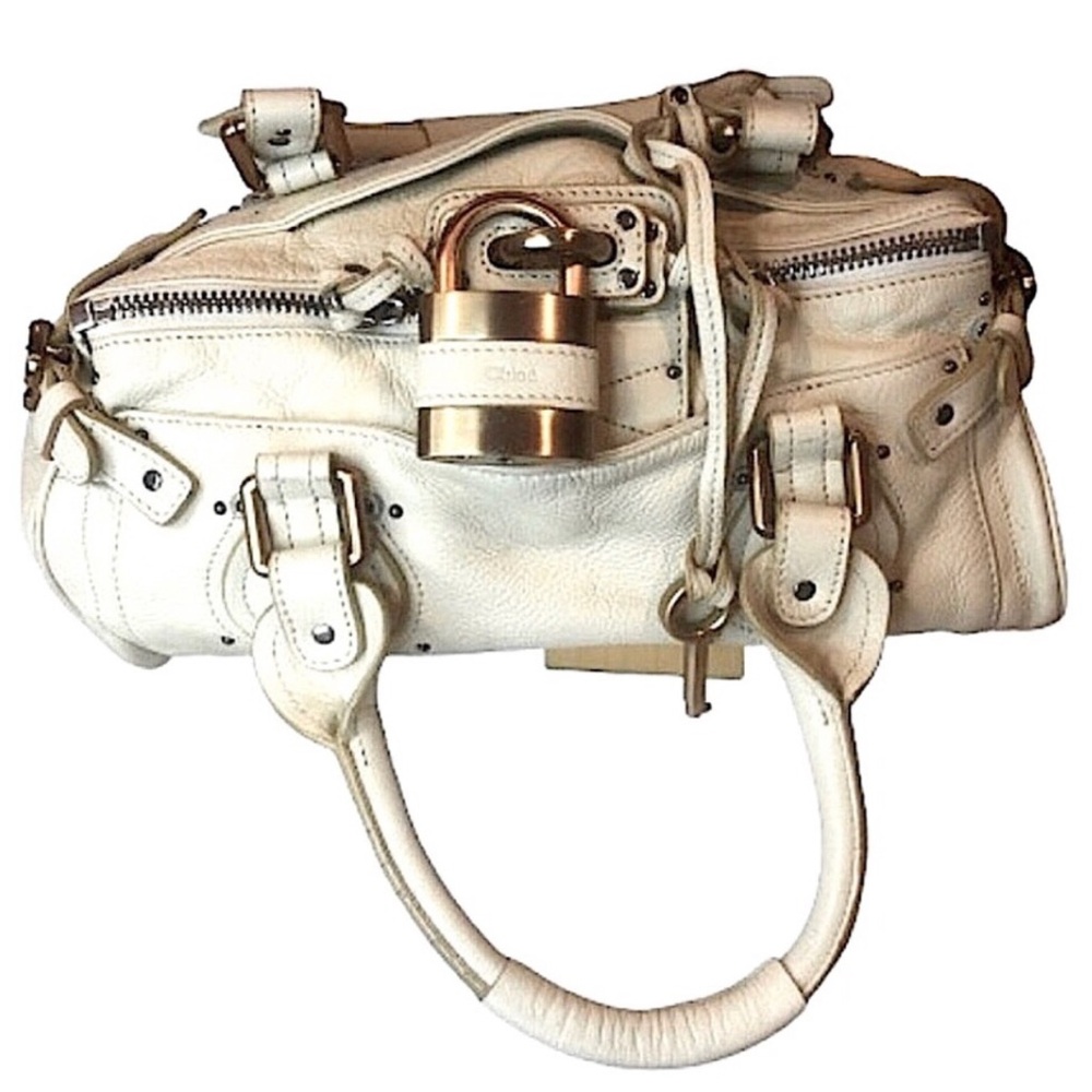 Chloe Off-White Leather Paddington Handbag with Lock and Key